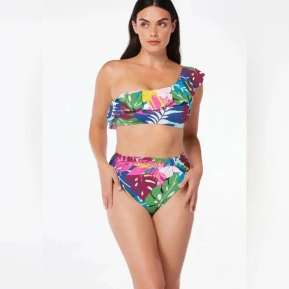 Bleu Rod Beattie On A Brighter Note Ruffle One Shoulder Top Sz 6 Bottom Sz 8 - Picture 2 of 10